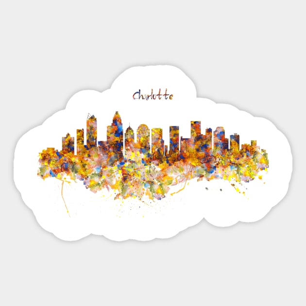 Charlotte Watercolor Skyline Sticker by Marian Voicu